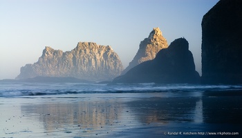 Sunrise on Sea Stacks, Dark Cliff, Oceanside, Oregon