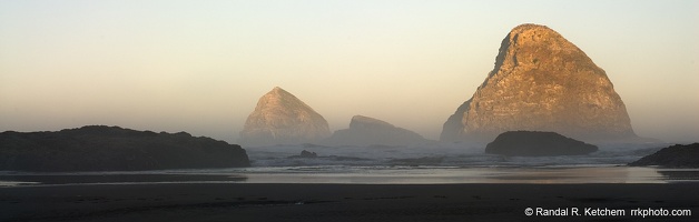 Sunrise on Sea Stacks, Panoramic, Oceanside, Oregon