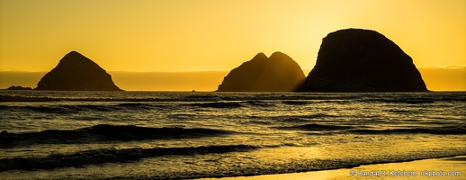 Sea Stacks at Oceanside, Setting Sun, Golden Hour