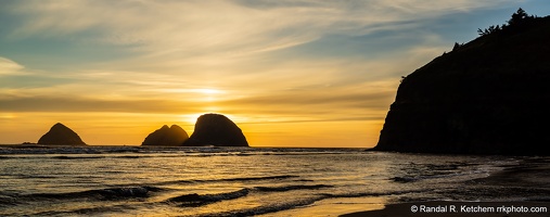 Sea Stacks at Oceanside, Setting Sun, Wet Sand