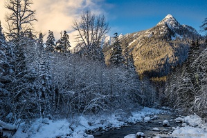 South Fork Stillaguamish River, Long Mountain, Cold Trees, Warm Sky