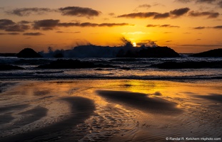 Seal Rock Sunset, Crashing Waves, Sand Curves