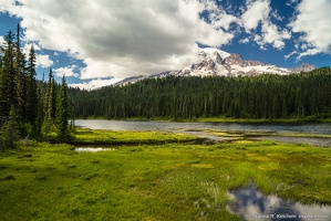 Mount Rainier, Reflection Lakes, Cloudy Day, Meadow