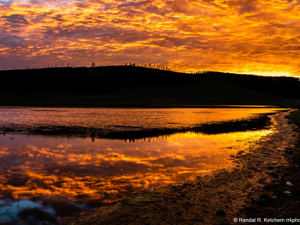 Sunset over Alum Lake, Clouds on Fire, Yellowstone